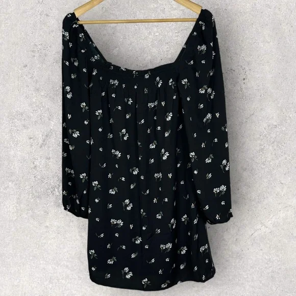 Abercrombie‎ & Fitch Smocked Black Floral Dress Size Small Mini Long Sleeve Boho - Picture 9 of 16